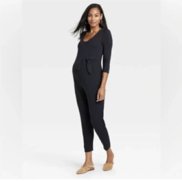 The Nines Hatch Jumpsuit Jersey Front Wrap Black Size Large Maternity Large - Picture 1 of 7